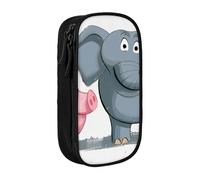 ttyuac Elephant and Piggie Print Pencil Case, Large Capacity 2 Compartment Dual Zips Pouch, Aesthetic Pencil case Stationery Organizer for Boys Girls Supplies Makeup Bag, Black