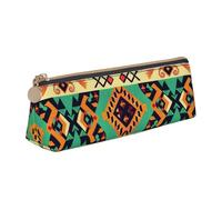 ttyuac Ethnic Geometric Pattern Print Leather Pencil Case - Cute Pen Case, Stylish Pencil Case with Practical Zip for Storing Pens Pencils & Cosmetics Desk Supplies Organisers Office Supplies