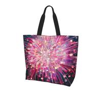 ttyuac Fireworks art Print Tote Bag, Reusable, Extra Large Capacity Washable Shopping Bag with Inner Pocket for Beach, Shopping, Travel, Gym & Daily Errands