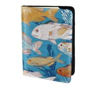 ttyuac Fish Print Passport Holder 5.5 Inch, PU Leather Passport Cover for Travel, Airplane, Train & Holiday Adventures for Women Men Travelling Essentials