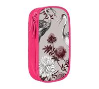 ttyuac Floral Herbs Botanical Engraving Print Pencil Case, Large Capacity 2 Compartment Dual Zips Pouch, Aesthetic Pencil case Stationery Organizer for Boys Girls Supplies Makeup Bag, Pink