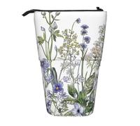 ttyuac Flowering Herbs and Herbaceous Plants Print Pencil Case, Expandable Pencil Case Portable Pen Case for Stationery Storage, Pencil Bags with Practical Zip Simple Cosmetic Storage Bags Makeup Bag