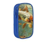 ttyuac Fly Fish Print Pencil Case, Large Capacity 2 Compartment Dual Zips Pouch, Aesthetic Pencil case Stationery Organizer for Boys Girls Supplies Makeup Bag, Blue