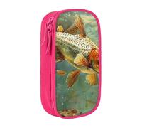 ttyuac Fly Fish Print Pencil Case, Large Capacity 2 Compartment Dual Zips Pouch, Aesthetic Pencil case Stationery Organizer for Boys Girls Supplies Makeup Bag, Pink