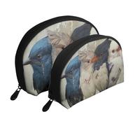 ttyuac Four Birds Print Small Purses 2Pcs Portable Coin Purse Makeup Bag Soft Vacation Pouch Change Holder Wallet with Zipper Portable for Shopping Travel Party Cosmetic Bag