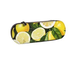 ttyuac Fresh Tropical Lemons Print Pencil Case, Hardshell Faux Leather Stationery Pouch Aesthetic Pencil Case for Stationery, Toiletries, Makeup, Travel, Office Supplies