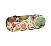 ttyuac Funny Cats Birds and Flowers Print Pencil Case, Hardshell Faux Leather Stationery Pouch Aesthetic Pencil Case for Stationery, Toiletries, Makeup, Travel, Office Supplies