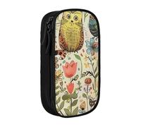 ttyuac Funny Cats Birds and Flowers Print Pencil Case, Large Capacity 2 Compartment Dual Zips Pouch, Aesthetic Pencil case Stationery Organizer for Boys Girls Supplies Makeup Bag, Black