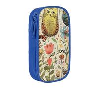 ttyuac Funny Cats Birds and Flowers Print Pencil Case, Large Capacity 2 Compartment Dual Zips Pouch, Aesthetic Pencil case Stationery Organizer for Boys Girls Supplies Makeup Bag, Blue