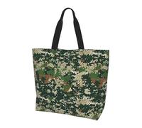 ttyuac Green Army Digital Camouflage Print Tote Bag, Reusable, Extra Large Capacity Washable Shopping Bag with Inner Pocket for Beach, Shopping, Travel, Gym & Daily Errands