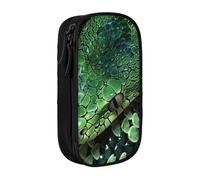 ttyuac Green Snakeskin Art Print Pencil Case, Large Capacity 2 Compartment Dual Zips Pouch, Aesthetic Pencil case Stationery Organizer for Boys Girls Supplies Makeup Bag, Black