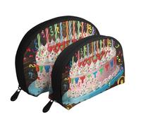 ttyuac Happy Birthday Big Cake Print Small Purses 2Pcs Portable Coin Purse Makeup Bag Soft Vacation Pouch Change Holder Wallet with Zipper Portable for Shopping Travel Party Cosmetic Bag