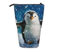 ttyuac Happy Penguin Print Pencil Case, Expandable Pencil Case Portable Pen Case for Stationery Storage, Pencil Bags with Practical Zip Simple Cosmetic Storage Bags Makeup Bag