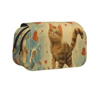 ttyuac Happy Walking Kitty Print Pencil Case, Double-Layer Big Pencil Pouch Bag, Stationery Pen Case Office Stationery Organizer Multifunctional Pencil Bag Pen Marker Case