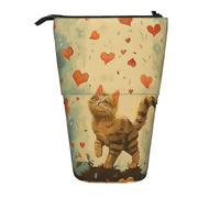ttyuac Happy Walking Kitty Print Pencil Case, Expandable Pencil Case Portable Pen Case for Stationery Storage, Pencil Bags with Practical Zip Simple Cosmetic Storage Bags Makeup Bag