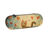 ttyuac Happy Walking Kitty Print Pencil Case, Hardshell Faux Leather Stationery Pouch Aesthetic Pencil Case for Stationery, Toiletries, Makeup, Travel, Office Supplies