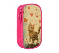 ttyuac Happy Walking Kitty Print Pencil Case, Large Capacity 2 Compartment Dual Zips Pouch, Aesthetic Pencil case Stationery Organizer for Boys Girls Supplies Makeup Bag, Pink