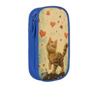 ttyuac Happy Walking Kitty Print Pencil Case, Large Capacity 2 Compartment Dual Zips Pouch, Aesthetic Pencil case Stationery Organizer for Boys Girls Supplies Makeup Bag, Blue