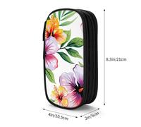 ttyuac Hawaiian Flower Print 1 Print Pencil Case, Large Capacity 2 Compartment Dual Zips Pouch, Aesthetic Pencil case Stationery Organizer for Boys Girls Supplies Makeup BagBlack