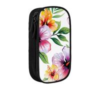 ttyuac Hawaiian Flower Print 1 Print Pencil Case, Large Capacity 2 Compartment Dual Zips Pouch, Premium Oxford Fabric Aesthetic Pencil case Stationery Organizer for Boys Girls Supplies Makeup Bag