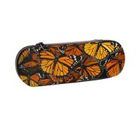 ttyuac Heaps of Orange Monarch Butterflies Print Pencil Case, Hardshell Faux Leather Stationery Pouch Aesthetic Pencil Case for Stationery, Toiletries, Makeup, Travel, Office Supplies