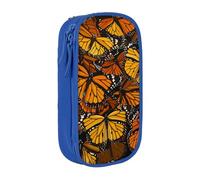 ttyuac Heaps of Orange Monarch Butterflies Print Pencil Case, Large Capacity 2 Compartment Dual Zips Pouch, Aesthetic Pencil case Stationery Organizer for Boys Girls Supplies Makeup Bag, Blue