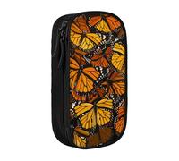 ttyuac Heaps of Orange Monarch Butterflies Print Pencil Case, Large Capacity 2 Compartment Dual Zips Pouch, Aesthetic Pencil case Stationery Organizer for Boys Girls Supplies Makeup Bag, Black
