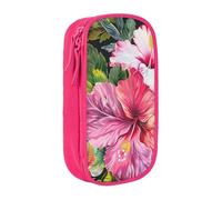 ttyuac Hibiscus Flowers Print Print Pencil Case, Large Capacity 2 Compartment Dual Zips Pouch, Aesthetic Pencil case Stationery Organizer for Boys Girls Supplies Makeup Bag, Pink
