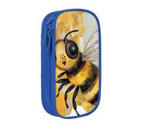 ttyuac Honey Bee Art Print Pencil Case, Large Capacity 2 Compartment Dual Zips Pouch, Aesthetic Pencil case Stationery Organizer for Boys Girls Supplies Makeup Bag, Blue