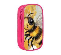 ttyuac Honey Bee Art Print Pencil Case, Large Capacity 2 Compartment Dual Zips Pouch, Aesthetic Pencil case Stationery Organizer for Boys Girls Supplies Makeup Bag, Pink