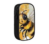ttyuac Honey Bee Art Print Pencil Case, Large Capacity 2 Compartment Dual Zips Pouch, Aesthetic Pencil case Stationery Organizer for Boys Girls Supplies Makeup Bag, Black