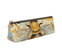 ttyuac Honey Bee Print Leather Pencil Case - Cute Pen Case, Stylish Pencil Case with Practical Zip for Storing Pens Pencils & Cosmetics Desk Supplies Organisers Office Supplies