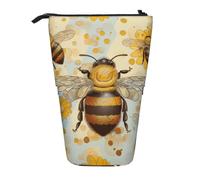 ttyuac Honey Bee Print Pencil Case, Expandable Pencil Case Portable Pen Case for Stationery Storage, Pencil Bags with Practical Zip Simple Cosmetic Storage Bags Makeup Bag