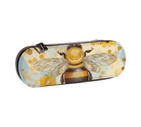 ttyuac Honey Bee Print Pencil Case, Hardshell Faux Leather Stationery Pouch Aesthetic Pencil Case for Stationery, Toiletries, Makeup, Travel, Office Supplies