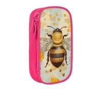 ttyuac Honey Bee Print Pencil Case, Large Capacity 2 Compartment Dual Zips Pouch, Aesthetic Pencil case Stationery Organizer for Boys Girls Supplies Makeup Bag, Pink