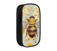 ttyuac Honey Bee Print Pencil Case, Large Capacity 2 Compartment Dual Zips Pouch, Aesthetic Pencil case Stationery Organizer for Boys Girls Supplies Makeup Bag, Black