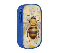 ttyuac Honey Bee Print Pencil Case, Large Capacity 2 Compartment Dual Zips Pouch, Aesthetic Pencil case Stationery Organizer for Boys Girls Supplies Makeup Bag, Blue