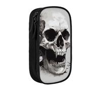 ttyuac Horror Skull Print Pencil Case, Large Capacity 2 Compartment Dual Zips Pouch, Premium Oxford Fabric Aesthetic Pencil case Stationery Organizer for Boys Girls Supplies Makeup Bag