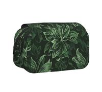ttyuac Hunter Green Floral Petals Pattern Print Pencil Case, Double-Layer Big Pencil Pouch Bag, Stationery Pen Case Office Stationery Organizer Multifunctional Pencil Bag Pen Marker Case