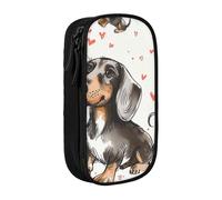 ttyuac I Love My Dog Dachshunds Print Pencil Case, Large Capacity 2 Compartment Dual Zips Pouch, Premium Oxford Fabric Aesthetic Pencil case Stationery Organizer for Boys Girls Supplies Makeup Bag