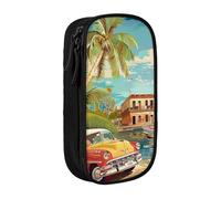 ttyuac Island of Cuba Print Pencil Case, Large Capacity 2 Compartment Dual Zips Pouch, Aesthetic Pencil case Stationery Organizer for Boys Girls Supplies Makeup Bag, Black