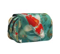 ttyuac Japanese Pretty Koi Fish Print Pencil Case, Double-Layer Big Pencil Pouch Bag, Stationery Pen Case Office Stationery Organizer Multifunctional Pencil Bag Pen Marker Case