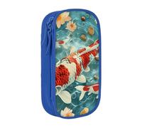 ttyuac Japanese Pretty Koi Fishs Print Pencil Case, Large Capacity 2 Compartment Dual Zips Pouch, Aesthetic Pencil case Stationery Organizer for Boys Girls Supplies Makeup Bag, Blue