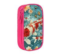 ttyuac Japanese Pretty Koi Fishs Print Pencil Case, Large Capacity 2 Compartment Dual Zips Pouch, Aesthetic Pencil case Stationery Organizer for Boys Girls Supplies Makeup Bag, Pink