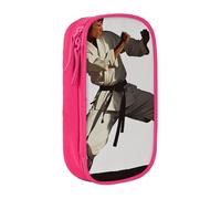 ttyuac Karate Men Print Pencil Case, Large Capacity 2 Compartment Dual Zips Pouch, Aesthetic Pencil case Stationery Organizer for Boys Girls Supplies Makeup Bag, Pink