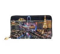 ttyuac Las Vegas Night View Print Long Wallet for Women, PU Leather Clutch Purse with Zipper & Multiple Card Slots, Travel Wallet with Smooth Zippers