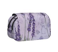 ttyuac Lavender Stamp Print Pencil Case, Double-Layer Big Pencil Pouch Bag, Stationery Pen Case Office Stationery Organizer Multifunctional Pencil Bag Pen Marker Case