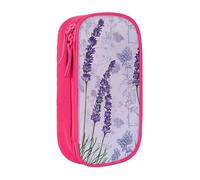 ttyuac Lavender Stamp Print Pencil Case, Large Capacity 2 Compartment Dual Zips Pouch, Aesthetic Pencil case Stationery Organizer for Boys Girls Supplies Makeup Bag, Pink