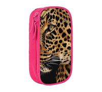 ttyuac Leopard Animal Print Print Pencil Case, Large Capacity 2 Compartment Dual Zips Pouch, Aesthetic Pencil case Stationery Organizer for Boys Girls Supplies Makeup Bag, Pink