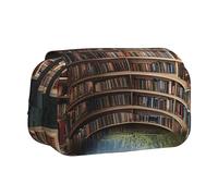 ttyuac Library Bookshelf Books Print Pencil Case, Double-Layer Big Pencil Pouch Bag, Stationery Pen Case Office Stationery Organizer Multifunctional Pencil Bag Pen Marker Case